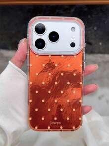 Luxury Bling Laser Yellow Polka Dots Phone Case Compatible With IPhone 17 Pro Max Air 16 15 14 13 12 11 Pro Max Plus Girl's Temperament Cute Orange Background Shockproof Back Cover - Orange - View 4
