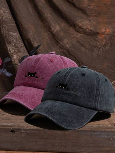 2 יחידות/1 יחידות כובע בייסבול אופנתי לשני המינים, הדפסה עם חתולים, מתכוונן בסגנון וינטג', לטיולים בחוף הים, לבנים ולבנות, גברים ונשים, מתנה