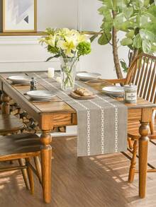 1pc Bohemian Style Woven Striped Linen Tablecloth, Available In Multiple Sizes, Suitable For Family Dining, Kitchen Decor, Home Decor, Outdoor Party And Restaurant Decoration, Textured Linen Appearance - Multicolor - View 2