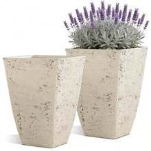 22" Timeless Urn Planters For Outdoor Plants Set Of 2 Plastic Large Flower Pot With Handmade Washed Black Finish Weather-Resistant For Porch Garden Patio Or Indoor Use - Country Square White-19" - View 8