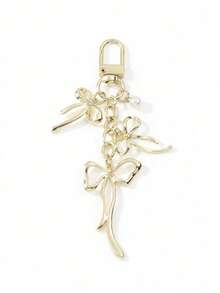 1pc Minimalist Versatile Gold Bow Pearl Pendant DIY Alloy Keychain, Personalized Elegant Bag Charm, Couples Key Chain Gift - Multicolor - View 6