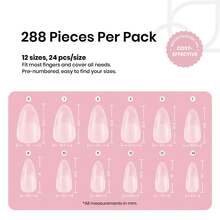 Beetles Soft Gel Nail Tips Short Almond 288pcs In 12 Sizes, Etch-X Pre-Etched Full Cover Acrylic Fake Nails Art - Bộ móng giả màu hạnh nhân cỡ trung bình 288 chiếc (móng giả phủ mờ hoàn toàn) - Xem 3