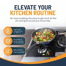 4 piezas de cubiertas resistentes al calor y a prueba de aceite, reutilizables para quemadores de cocina a gas, en color negro y plateado con bordes elevados para evitar manchas y derrames de aceite - Ver 4