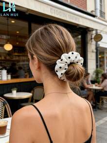 4 piezas de scrunchies grandes elegantes de algodón puro con estampado de lunares para mujer, lazos para coleta y moño, adecuados para salidas diarias, vacaciones en la playa, fiestas festivas, decoración de peinados, accesorios de ropa, bandas elásticas de goma de estilo bohemio elegante - Multicolor - Ver 4