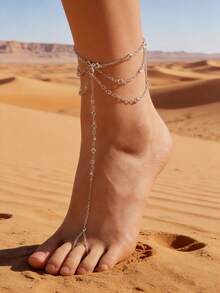 1pc Bohemian Style Toe Ring Anklet, Multi-Layer Women Summer Beach Foot Jewelry - Multi-story - View 1