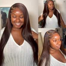 8-36 Inch Chocolate Brown 13x4 Straight Lace Front Wigs 180% Density Human Blended Hair 13x4 Brazilian Transparent Lace Frontal Wig 4# For Women Pre Plucked With Baby Hair(Blended Wigs-A Mix Of Human Blended Hair And Synthetic)Wigs Human Blended Hair/Women's Human Blended Hair Wig/Human Blended Hair Lace Front Wigs/Wigs Glueless/Bleached Knots/Pre Plucked/Lace Wig/Upgrade Your Look/Confidence Boost/Perfect Gift - S4 - View 4