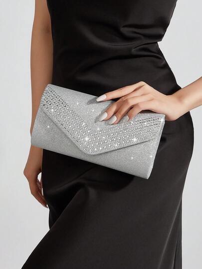 REMANLAND Bolso de mano tipo clutch de mujer con cristales de lujo y brillantes, elegante y encantador para fiestas, adecuado como bolso de hombro con cadena, combina perfectamente con vestidos de fiesta con lentejuelas, vestidos de novia y vestidos de noche