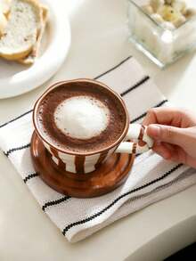1pc Vintage Striped Ceramic Mug, Elegant Coffee Cup For Home Use, Suitable For Water, Milk, Oatmeal, Tea, Juice, Breakfast, Coffee, Beverages, Applicable For Cafe, Home, Restaurant, Party, Office, Father's Day, Mother's Day, Gift For Friends, Boyfriend/Girlfriend, Family, Teachers, Coworkers, Halloween, Christmas - Multicolor - View 8