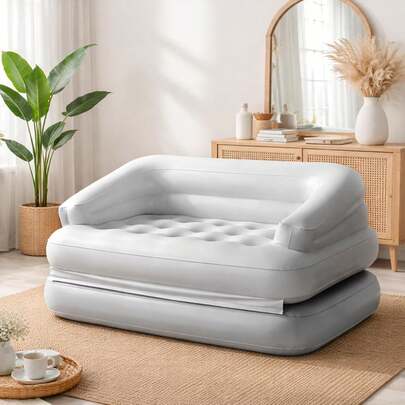 Inflatable Sofa Bed Fold Out Air Chair Bed, 2 In 1 Folding Air Mattress With Backrest And Armrests, Flocked Surface, Compact Guest Bed For Living Room Small Flat