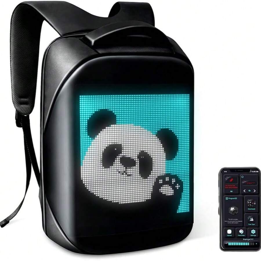 GCCSJ Led Backpack,Laptop Backpack With Programmable Screen, App Control Led Laptop Backpack, Waterproof Led Bag, Travel, Motorcycle Backpack, Unique Gift For Men Or Women,15.6 Inch Laptop (Black)