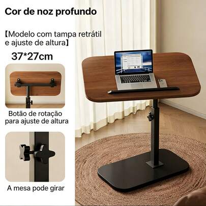 Mesa Lateral Pequena em Formato C Ajustável em Altura com Bandeja Giratória Resistente e Compacta para Apartamentos e Pequenos Espaços
