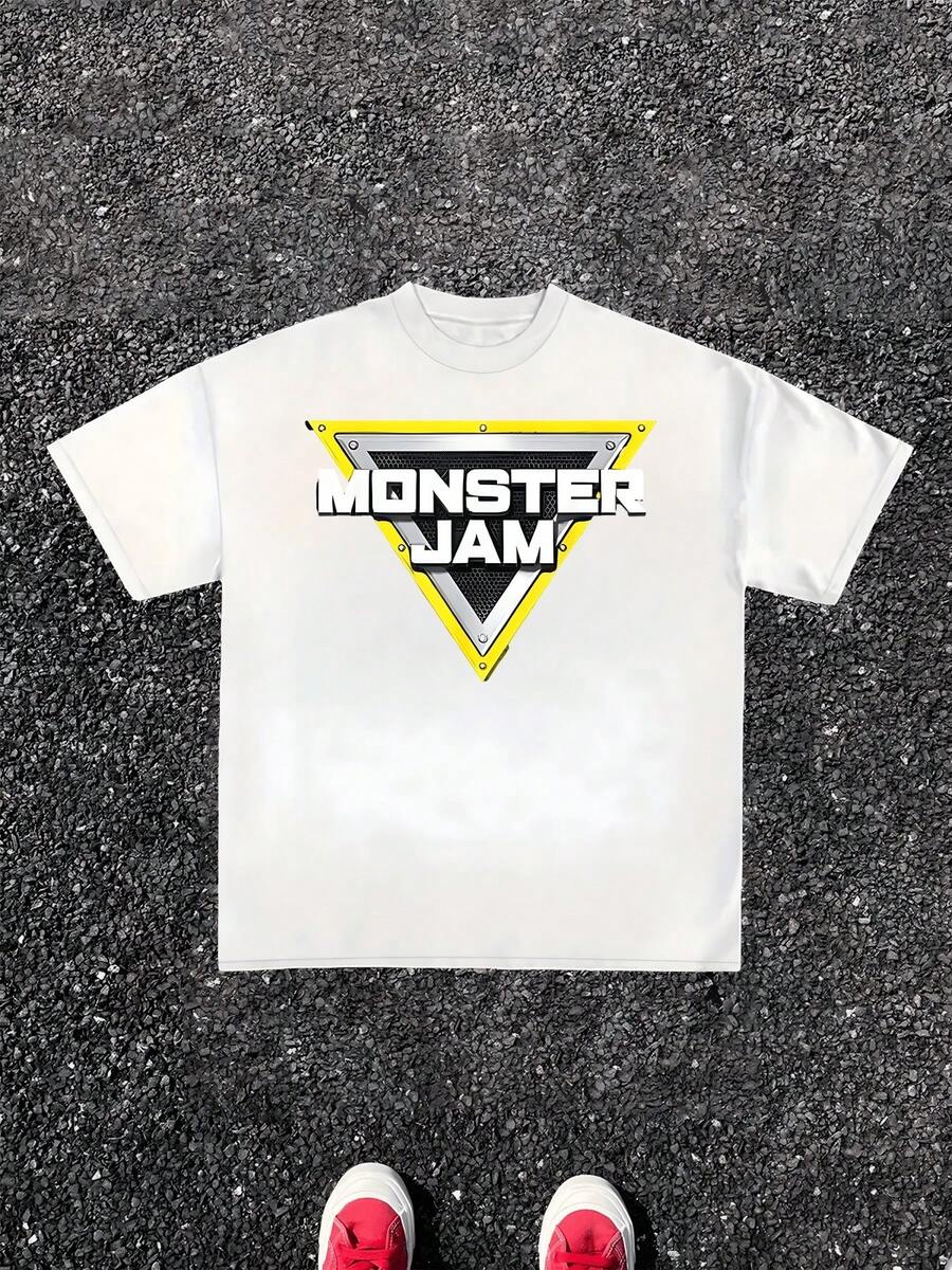 1pcs Monster Jam Triangle Graphic Print T Shirt Street Style 100% Cotton Short Sleeve T Shirt Casual Cool T Shirt Perfect Summer Men's Graphic Tee Unisex Gift - 白色 - 查看 1