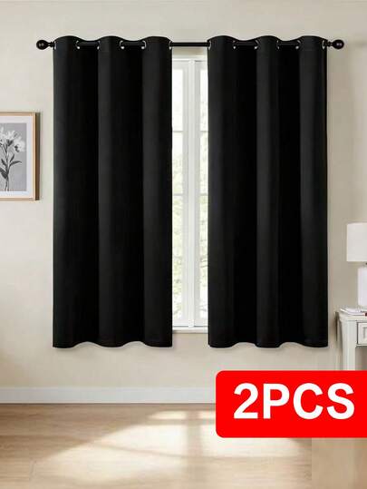 Black Blackout Curtains For Bedroom Living Room 63 Inches Long 2 Panels, Thermal Insulated Room Darkening Drapes Solid Grommet Top Noise Reduction Light Blocking Halloween Window Treatments