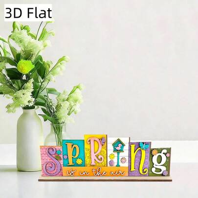 A Set Of 3D Spring-Themed Wooden Letter Decorations, Tabletop Signs, And Ornaments; Colorful Artistic Letters Reading "Spring Is In The Air"; Small Flower, Butterfly, And Birdhouse Decorations; Spring Farmhouse Living Room And Dining Room Tabletop Decorations; Spring Shopping Mall Window Decorations; Garden And Courtyard Tabletop Decorations; Fresh And Rustic Home Decor.
