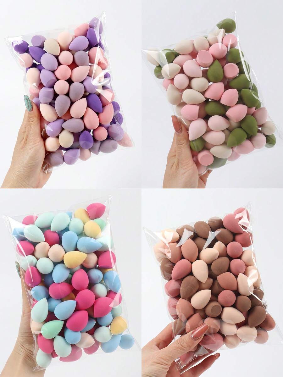 Random Mini Makeup Sponge, Helps Achieve Even And Seamless Foundation Application, Avoid Uneven Coverage. Apply By Dabbing Or Tapping For A Natural, Lightweight And Breathable Finish. Latex-Free Damp And Dry Dual-Use Makeup Sponge, Suitable For All Skin Types. - Multicolor - View 1