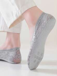 1/5/10 Pairs Of Summer Women's Daily Breathable Non Slip Thin Invisible Fashionable Hollow Lace Boat Socks - Multicolor - View 7