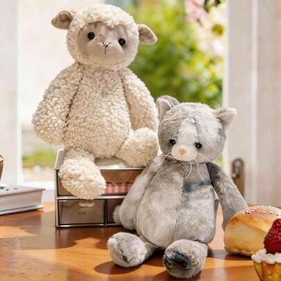 1个柔软可爱的绵羊和猫咪毛绒玩偶，治愈系毛绒玩具抱枕，家居装饰，送给女孩、女朋友的生日礼物，节日礼物