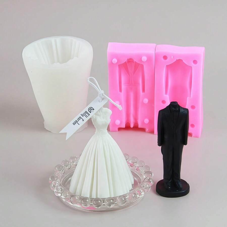 Molde de vela con forma de vestido de novia de princesa 3D, molde para hacer velas perfumadas de recuerdo de boda de pareja, decoración de piedra para jabón y difusor hechos a mano - Serie de vestidos de novia - Ver 1