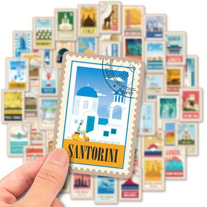 50pcs World-Famous Landmarks Stickers Tourist Landmark And Building Logo Waterproof Stickers For Laptop, Skateboard Cup, Bikes Scrapbook, Scrapbooking Journaling Perfect Gift Art Supplies