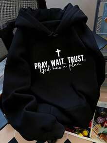 HoodiesLetter Retro Retro English Back To School Season PRAY WAIT TRUST GOD HAS A PLAN Back To School Women Fits Women's Casual Hoodies-Autumn/Winter New Arrival: Long-Sleeve Hooded Sweatshirt For Men And Women-F91Loose And Comfortablewinter Clothes For Womenchristmas Outfit Women;Winter Clothes For Women; Holiday Shopping Daily Wear Pullover Hoodie - màu đen - Xem 11