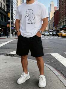Hombre conjunto estampado cómodo cuello redondo cintura elástica estilo urbano casual uso diario ropa - Blanco 2 - Ver 2