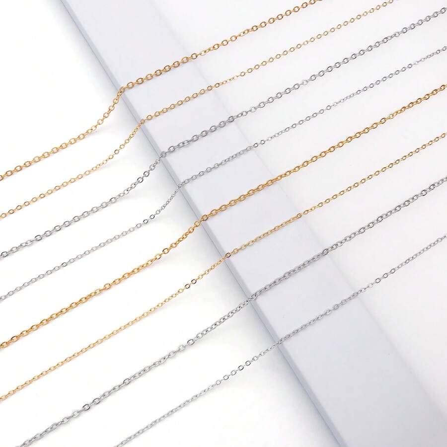 5件套项链链条，不锈钢链，带龙虾扣，银色和镀金项链配件，用于珠宝制作