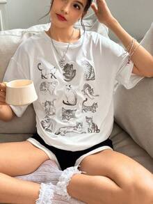 Camiseta casual de manga corta con estampado animal para mujer, camisetas gráficas para el verano - Blanco - Ver 5