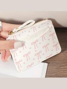 1PC Ins Style Zipper Women's Card Bag Pink Heart-Shaped Bow Card Storage Case Lightweight Daily Card Holder - Multicolor - View 7
