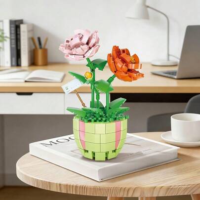 Maceta de flores de ladrillo eterno, decoración de ensamblaje de micro partículas de ladrillo DIY, decoración de escritorio, entrada, regalo de cumpleaños