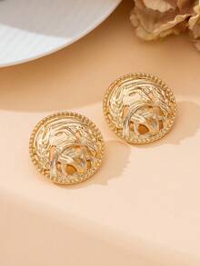 1对复古经典夏季海滩风镂空几何金色耳环（女士款） - 金黃色 - 查看 3