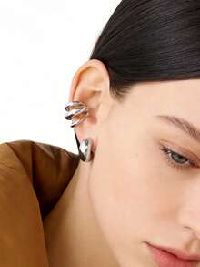 1 chiếc khuyên tai kẹp ba lớp dày dặn bằng thép không gỉ 304, quà tặng thời trang cho nữ giới dùng hàng ngày/dự tiệc/ngày lễ, phù hợp cho nhiều dịp, dự tiệc, đi làm, làm quà tặng. - Sụn tai 3 lớp màu thép - Xem 3