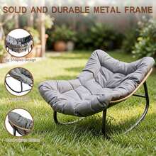 GartistGo Wide Egg-Shape Rocking Chair With Hand-Woven Rattan & Water-Resistant Cushion, Indoor&Outdoor Lounger, 350 Lb Load Capacity - Grey - View 6