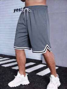 Große Größen Leichte, lässige Sportshorts für Herren, atmungsaktive Mesh-Shorts mit Gummibund für Basketball und Fitness - Grau - Übersicht 1