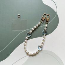 Fashionable Polka Dot Transparent Heart-Shaped Phone Lanyard, Handmade Faux Pearl Glass Bead Phone Charm, Valentine's Day Gift - Multicolor - View 17