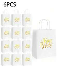 6 piezas Bolsas de regalo marrones con asas, bolsas de papel marrón para obsequios de fiesta adecuadas para despedida de soltera, fiesta de damas de honor y otras ocasiones, bolsas de caramelos marrones adecuadas para regalos de boda para la novia, negocios, compras, minorista, mercancías, 1 paquete - multicolor - Ver 9