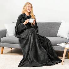 Blanket With Sleeves For Adult Women Men, Robe Blanket Gift Soft Warm Wearable Blanket Fleece Wrap Throw - Black - View 3