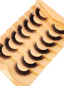 7 Pairs/Set Short 3D Mink Eyelashes, Russian DD Curl, Handmade, Natural Fluffy & Thick, Full Strip Eyelashes, Wholesale Eyemakeup - Black - View 3