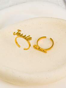 Anillo con nombre personalizado, joyería personalizada, anillo ajustable de acero inoxidable dorado/plateado, regalo de pareja - Anillo soldado en oro 1 - Ver 5