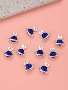 10pcs Heart-Shaped Sapphire Rhinestone Nail Art Decorations, Metal Nail Jewelry, Luxury Nail Stickers, DIY Nail Accessories, Women/Girls Metal Nail Supplies, Nail Art Gems - Multicolor - View 5