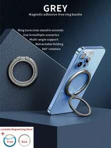 Magnetic Style Alloy Phone Ring Holder Stand, 1pc Magnetic Ring Holder, 3-Level Double-Sided Magnetic, Ultra-Thin & Strong Magnetic Force, 360° Rotation, Foldable Ring Phone Stand, Portable & Universal, Desktop Decor Design, Compatible With IPhone, Android Phones, Spring Birthday Gift, Gift For Family And Friends - Multicolor - View 12