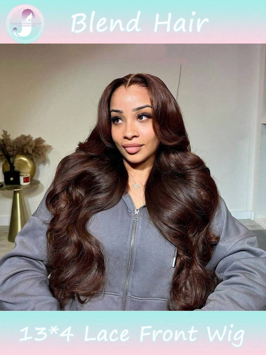 Tóc giả ren phía trước màu nâu sô cô la 13x4, độ dày 4#, kiểu sóng thân, dài từ 8-36 inch, làm từ tóc thật pha trộn. Tóc giả ren phía trước màu nâu sô cô la 13x4, độ dày 180%, làm từ tóc thật pha trộn với tóc con, dành cho nữ (Tóc giả pha trộn - sự kết hợp giữa tóc thật và tóc tổng hợp). Tóc giả làm từ tóc thật pha trộn/Tóc giả làm từ tóc thật pha trộn dành cho nữ/Tóc giả ren phía trước làm từ tóc thật pha trộn/Tóc giả không cần keo/Nút thắt đã tẩy trắng/Đã tỉa sẵn/Tóc giả ren/Nâng cấp diện mạo/Tăng sự tự tin/Món quà hoàn hảo.