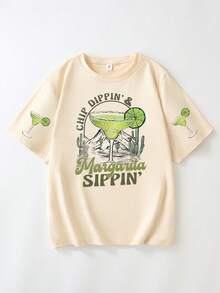 Áo thun thiết kế Margarita phong cách retro ngày 5 tháng 5, áo thun vui nhộn mừng lễ hội Mexico, áo thun mùa hè nhâm nhi Margarita chấm khoai tây chiên dành cho nữ, áo thun cho kỳ nghỉ xuân. - Màu be - Xem 3