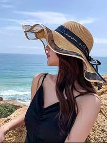 1顶女士户外沙滩帽 - 圆顶草帽，带蝴蝶结丝带，防晒 - A - 查看 8