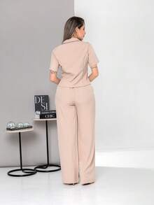 New Tailored Blouse And Wide-Leg Trousers Set With Working Buttons C6606 - Beis - Ver 4