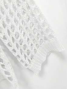 Summer Vacation Casual Loose Hollow-Out Knit Sweater White - White - View 4