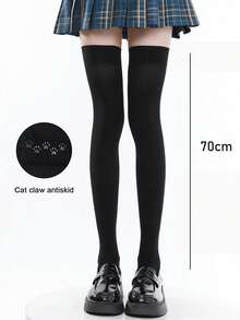 1双春夏黑白硅胶防滑加长过膝袜，女士显瘦JK袜40/50/70cm加长袜，天鹅绒大腿袜，可爱黑白猫爪防滑中筒袜，百搭修身透气纯美学院风 - 彩色 - 查看 18