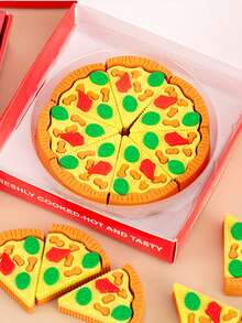 1 Set Of Simulation Box Pizza Shaped Eraser Cartoon Creative Assembly Design Student Stationery One Box Has Seven Small Pieces Suitable As A Small Prize For Students - Pizza Eraser - View 5