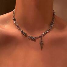 Titanium Steel Non-Fading Rivet Splice Necklace, Men's Hip-Hop Style Clavicle Chain, Unique Design Sweater Chain - All-titanium Steel Colorfast Rivet Splicing Item - View 4