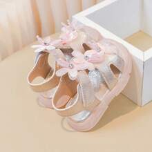 2026 Summer New Toddler Girls Flower Flat Sandals, Anti-Kick Closed Toe Sandals - Gold - View 4
