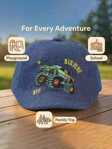 Gorra de béisbol de mezclilla para niños de 2 a 4 años, con diseño bordado exquisito de coche monstruo, transpirable y cómoda, adecuada para jardín de infantes/escuela/viajes y talla grande ocasiones! - 1PC - Ver 5